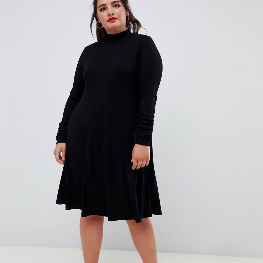 ASOS DESIGN Curve Ribbed Long Sleeve Swing Dress